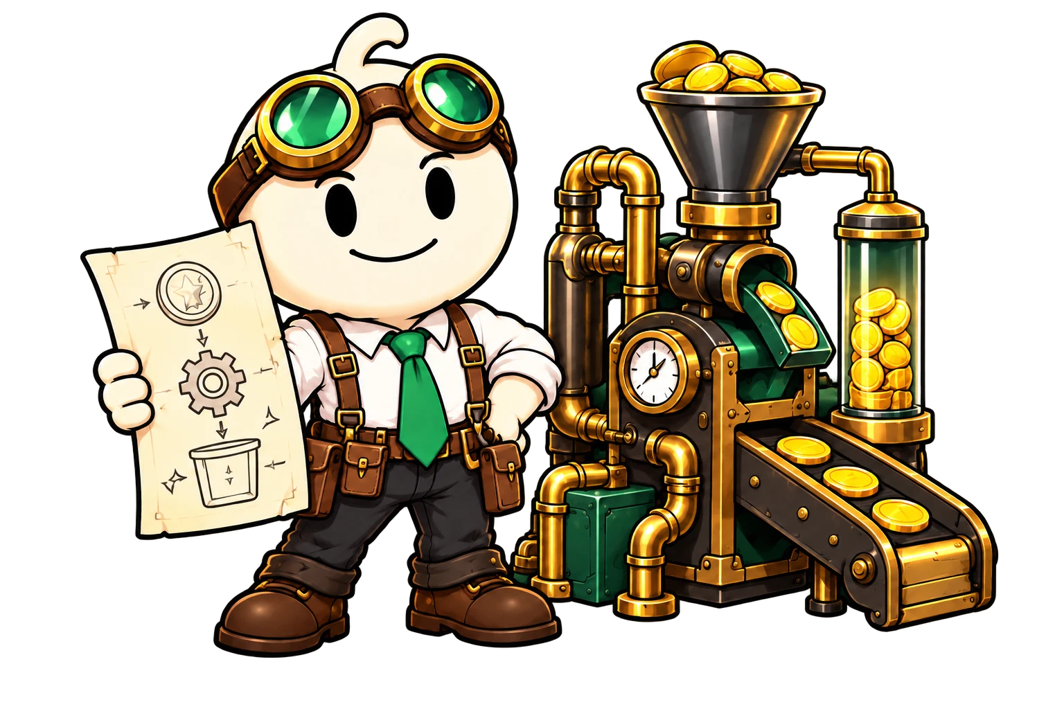 Murphy operating an unnecessarily elaborate coin machine